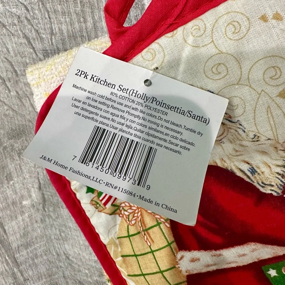 Christmas Pot Holder‎ & Kitchen Towel Set Santa NWT